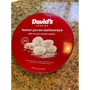 David's Cookies Butter Pecan Meltaways Round‎ Red Tin Empty Storage Container
